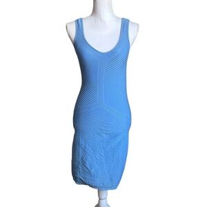 Bebe Tank Light Blue Dress Body-Con with Textured Stripes  Size M/L